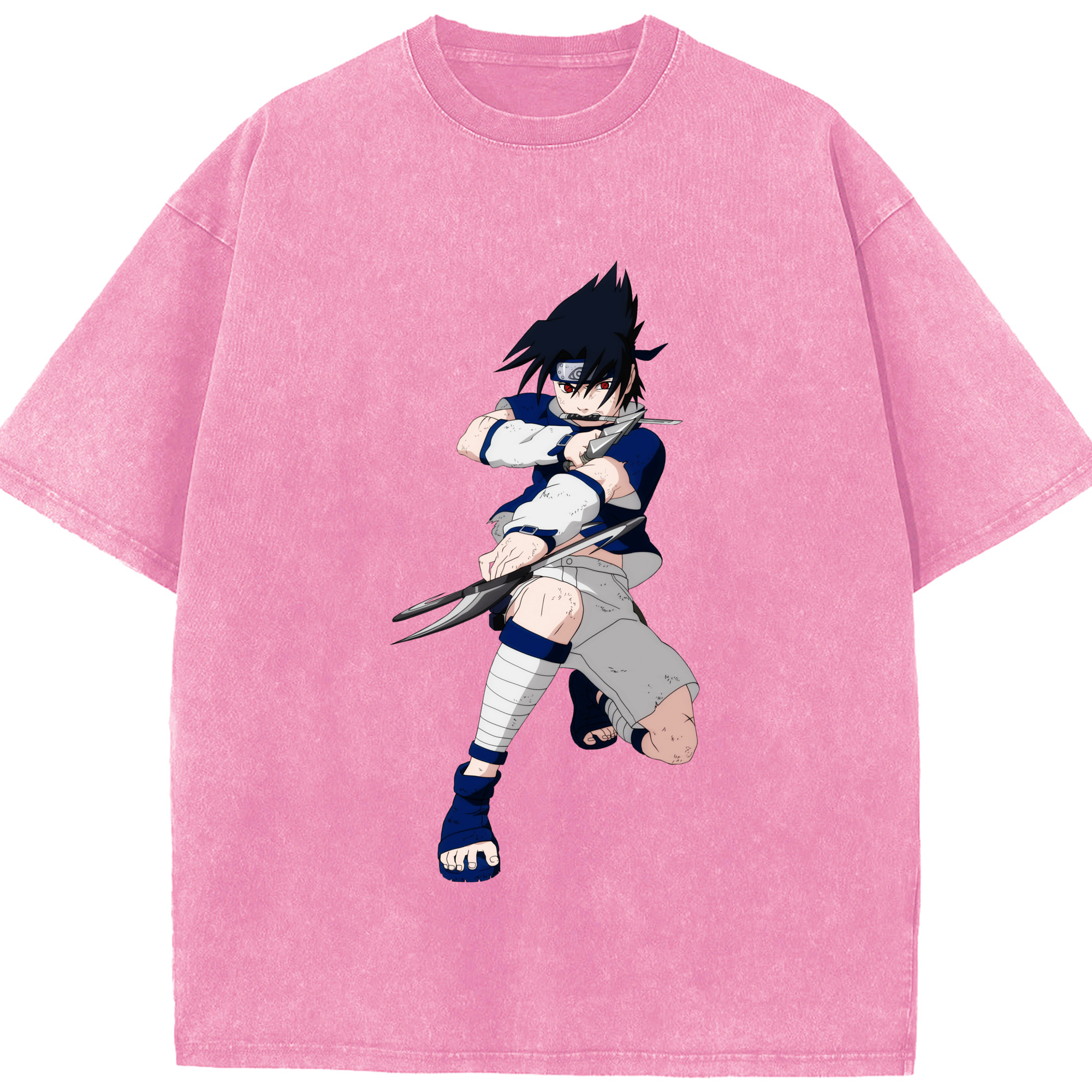 （画像用） NARUTO -ナルト- うちは サスケ Uchiha Sasuke 綿100% ヴィンテージ風 半袖Tシャツ（フロントプリント）